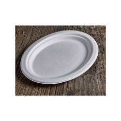 Ovales Tablett aus biologisch abbaubarer Bagasse 26x20 cm