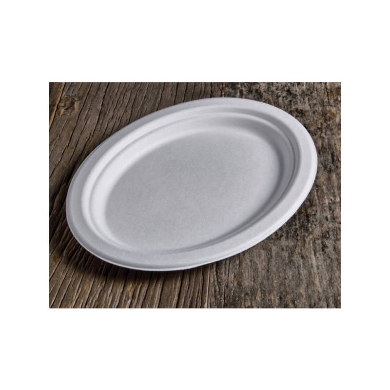 Ovales Tablett aus biologisch abbaubarer Bagasse 26x20 cm