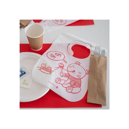 Yum Yum baby white airlaid with red teddy bear bib 12.20x9.05 inch