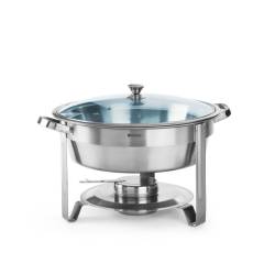 Runder Chafing Dish aus Stahl mit Glasdeckel