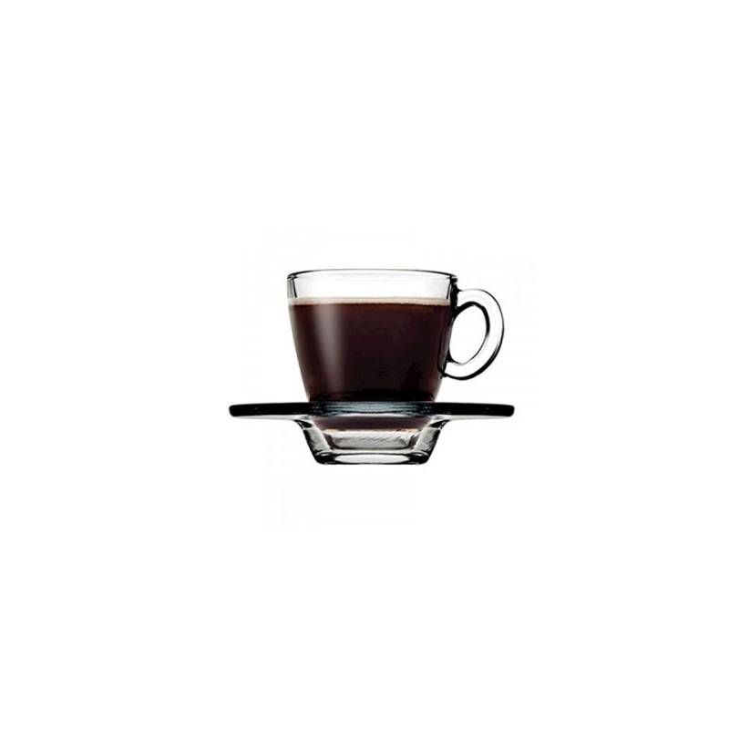 Aqua Kaffeetasse mit klarem Glasteller cl 7,5