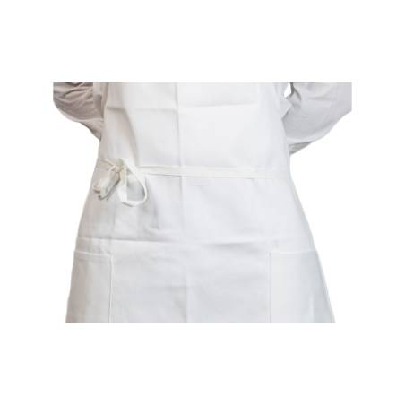 Apron with bib and pockets herringbone white cm 90x75