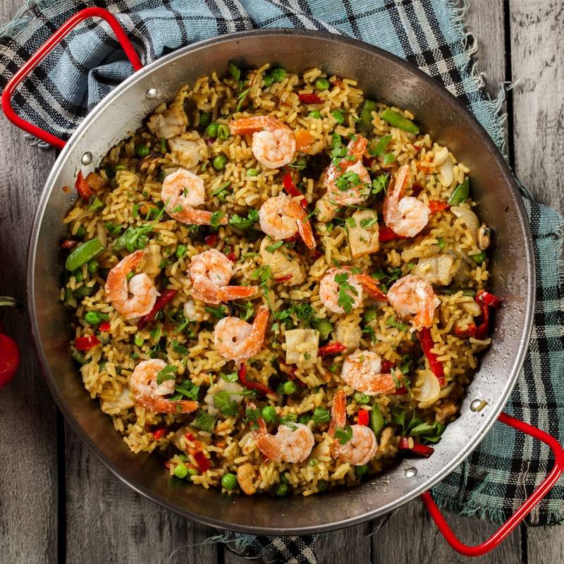 Ideal Ilsa Paella-Pfanne aus Kohlenstoffstahl mit roten Griffen cm 32