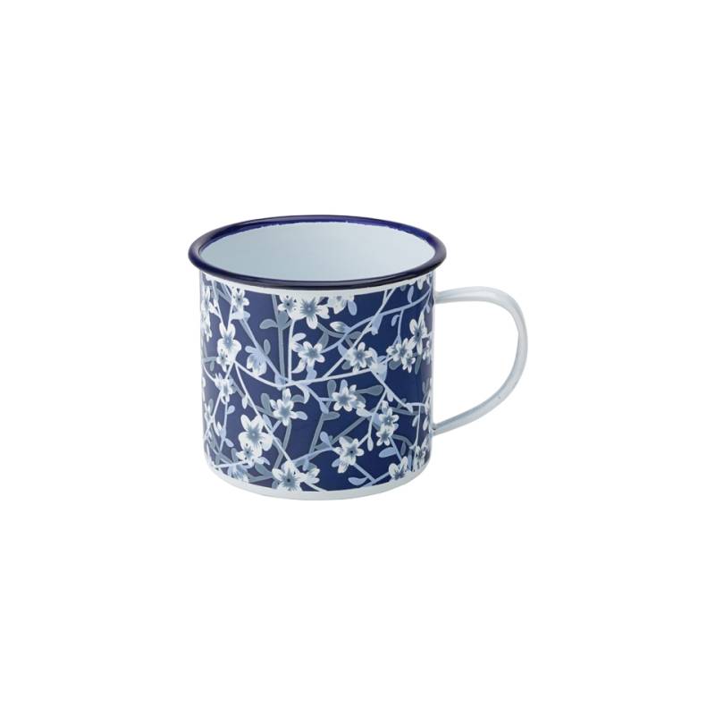 Blau emaillierter Becher mit Blumendekor cl 38