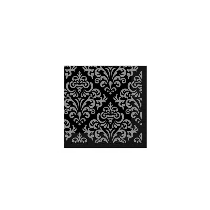 Damask paper napkin black and silver cm 24x24