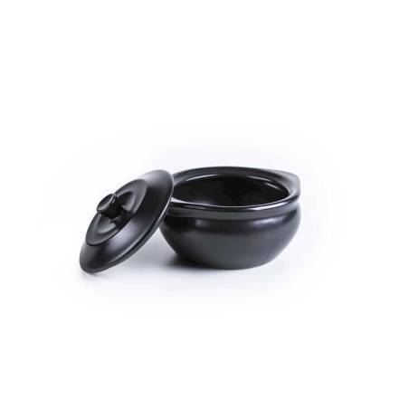 Black stoneware mini cocotte with lid 4.33x2.16 inch