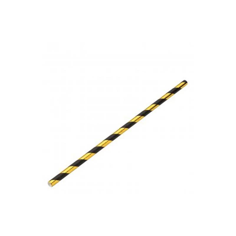 Biodegradable straws with spiral decoration in black and gold paper cm 20x0.6