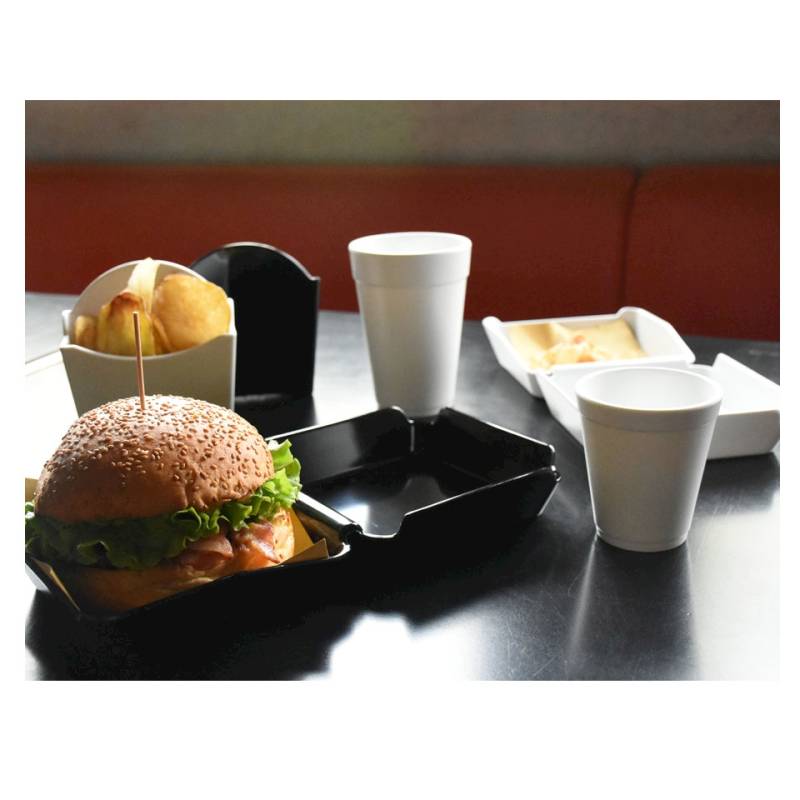 Black melamine hamburger plate 2 compartments 30x15 cm