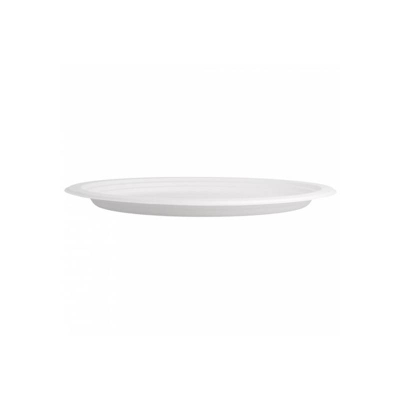 Bionische ovale Schale aus weißer Bagasse 32x25,5 cm