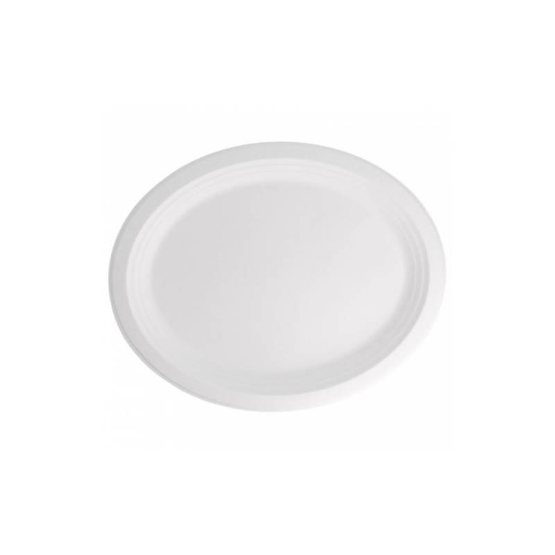 Bionische ovale Schale aus weißer Bagasse 32x25,5 cm