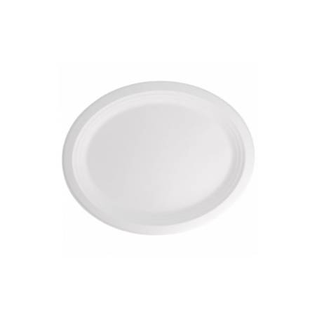 Bionische ovale Schale aus weißer Bagasse 32x25,5 cm