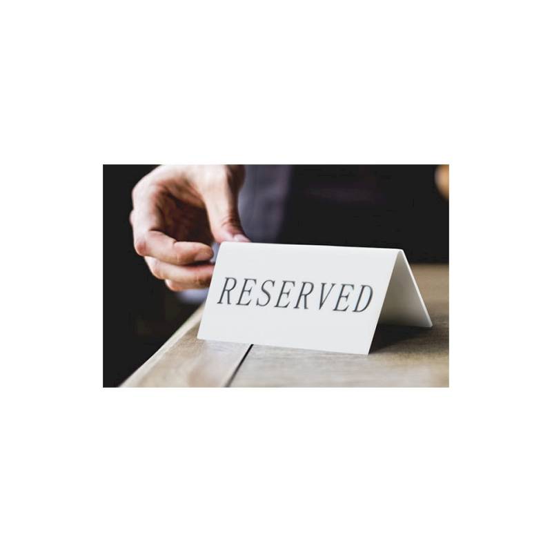 Reserved double-sided white acrylic table sign 3.93x1.65x1.81 inch