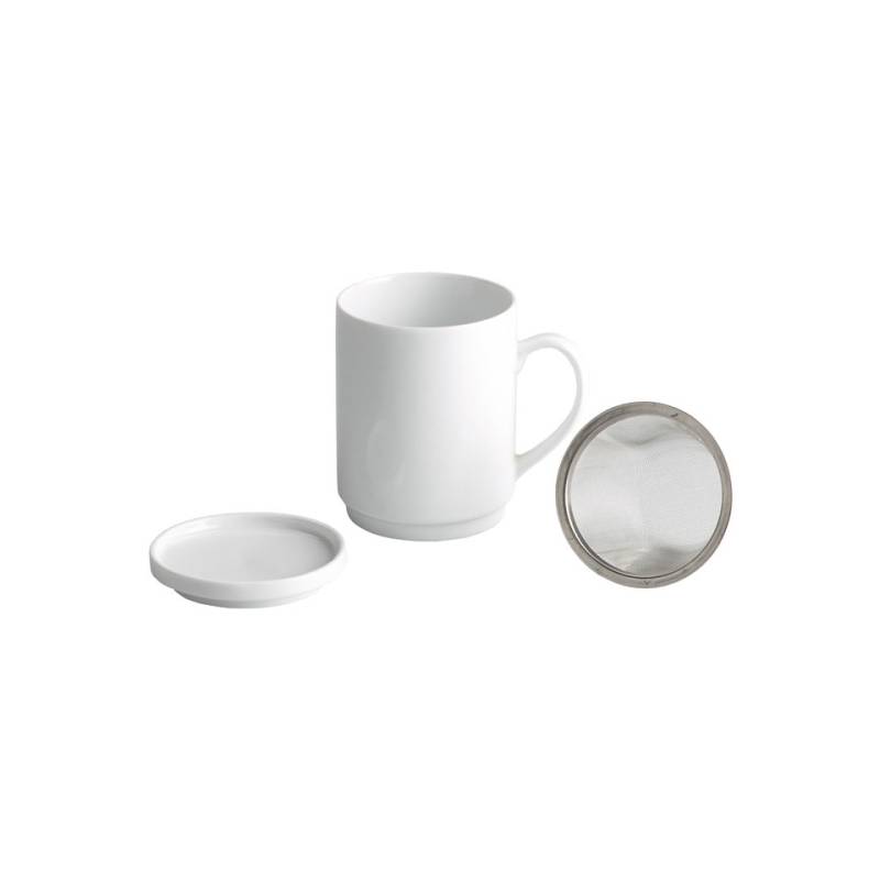 Weißes Porzellan Tee und Kräutertee Tasse mit Deckel und Filter cl 17