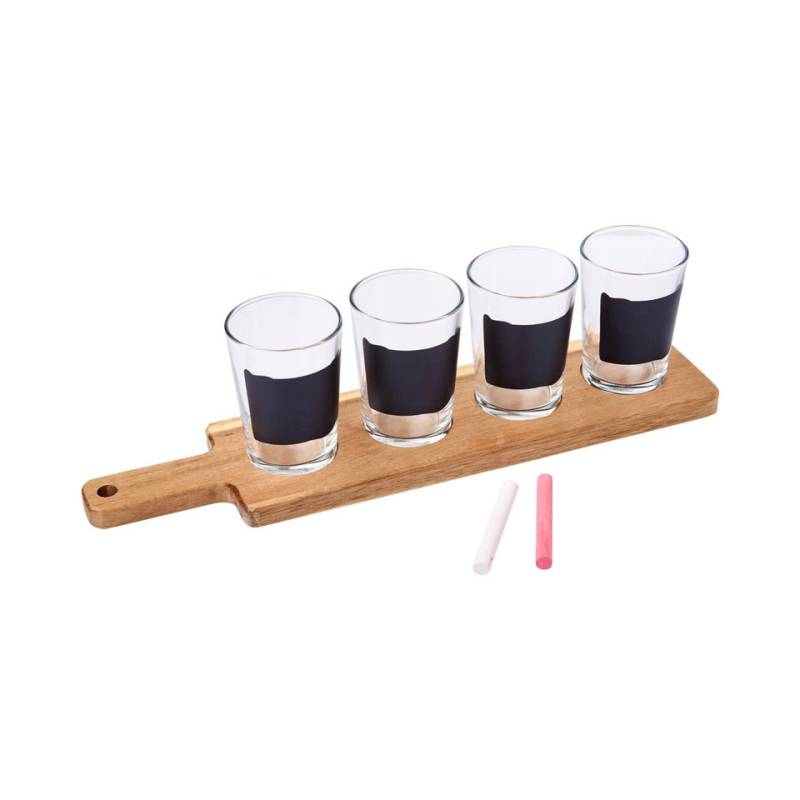 Set aus 4 Biergläsern mit Tafel komplett mit Holzständer und 2 Kreiden