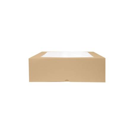 Brown paper box with lid and window 12.60x12.60x3.94 inch