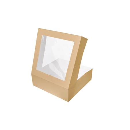 Brown paper box with lid and window 12.60x12.60x3.94 inch