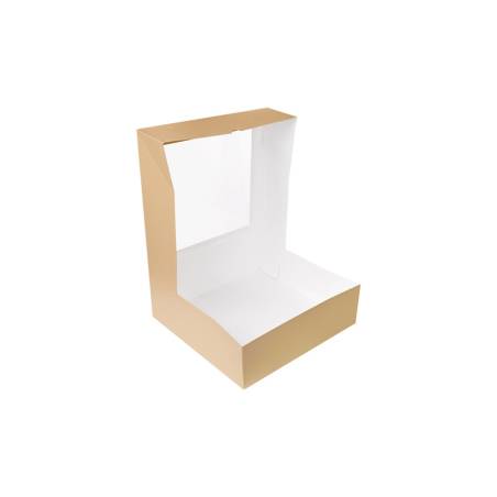 Brown paper box with lid and window 12.60x12.60x3.94 inch