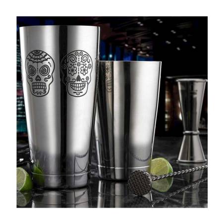 2 pieces stainless steel balanced boston shaker with skulls 18.60-27.72 oz.