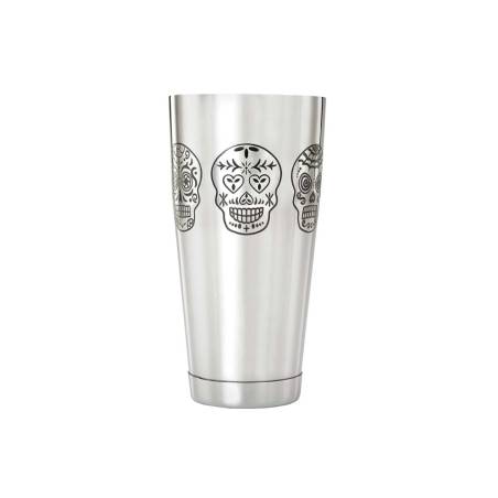 Stainless steel balanced boston shaker with skulls 27.72 oz.