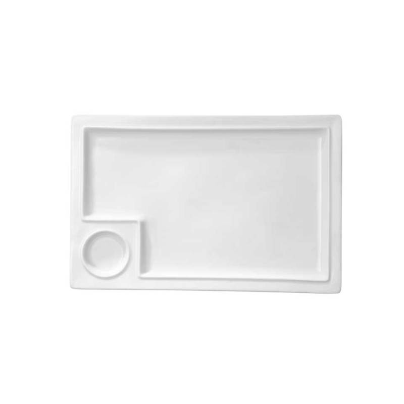 Plancha rectangular white porcelain tray with imprint 13.97x9.05 inch