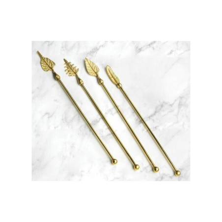 Leaf in assorted shapes in antiqued gold-plated steel stirrers 8.26 inch