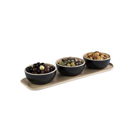 Frida black and beige melamine 3-cup set 3.38 oz. with tray