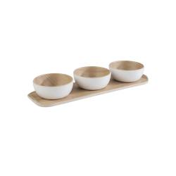 Frida cl 10 3-Tassen-Set mit Melamintablett in Weiß und Beige