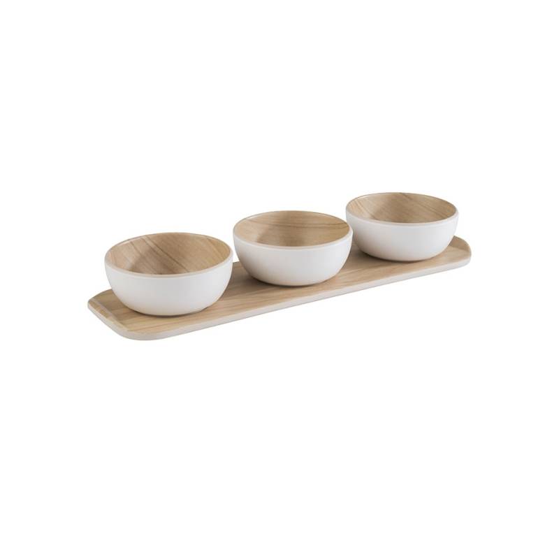 Frida cl 10 3-Tassen-Set mit Melamintablett in Weiß und Beige