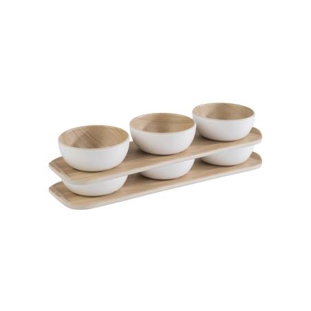 Frida white and beige melamine 3-cup set 3.38 oz. with tray 