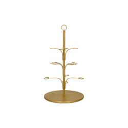 Tree stand holds 12 gold metal goblets