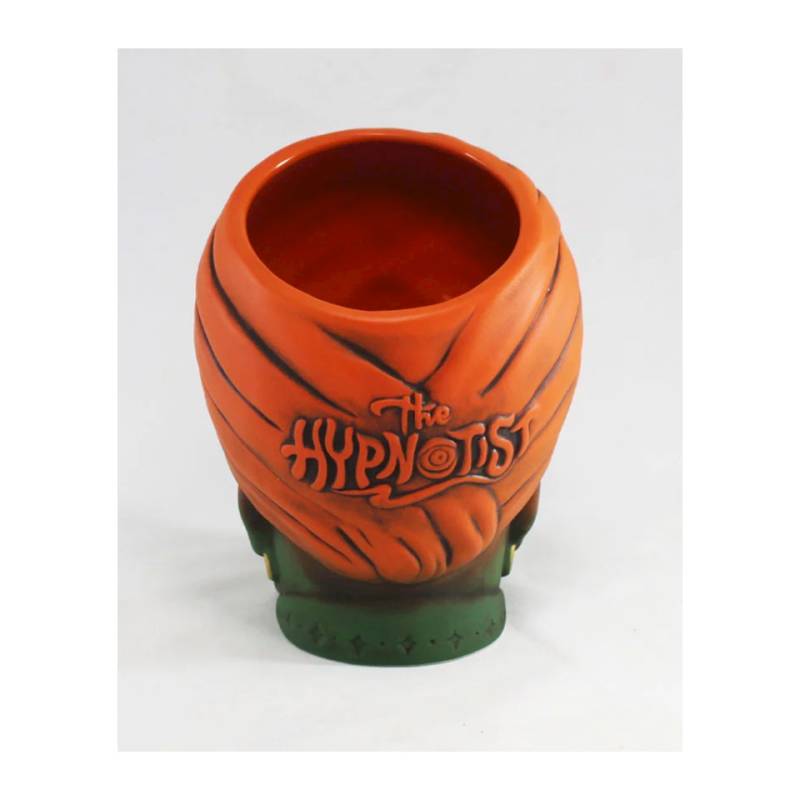 The Hypnotist Emerald green and orange ceramic Tiki mug 18.60 oz.