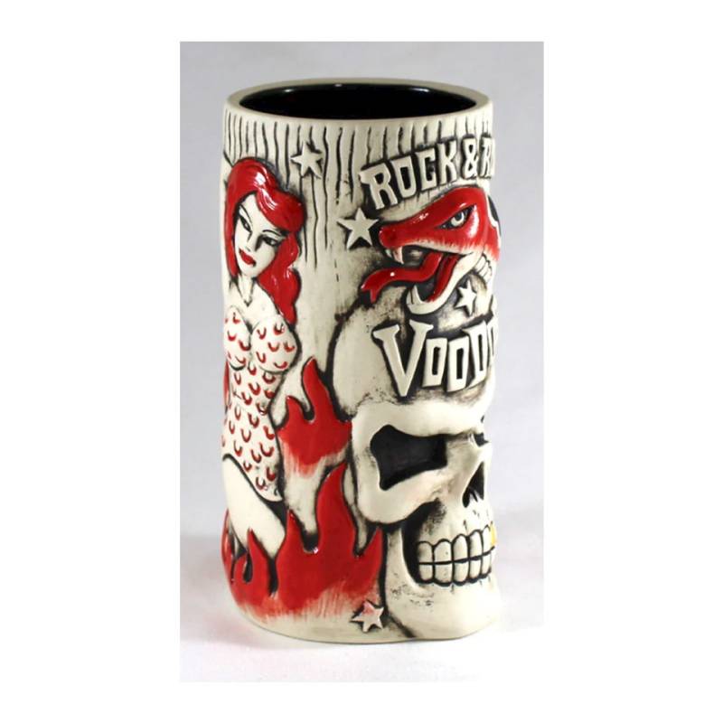 Vince Ray's Voodoo Idol rot und weiß Keramik Tiki Becher cl 55