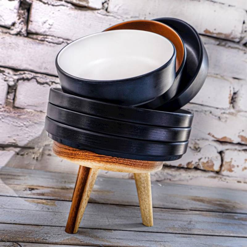 Grey and black melamine stackable round cup 2.95x1.10 inch