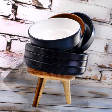 White and black melamine stackable round cup 2.95x1.10 inch