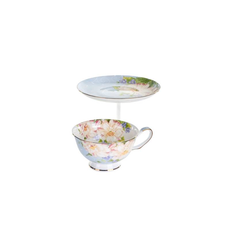 Teetasse Versailles 100% Chef blau und rosa Porzellan Blumendekor cl 20