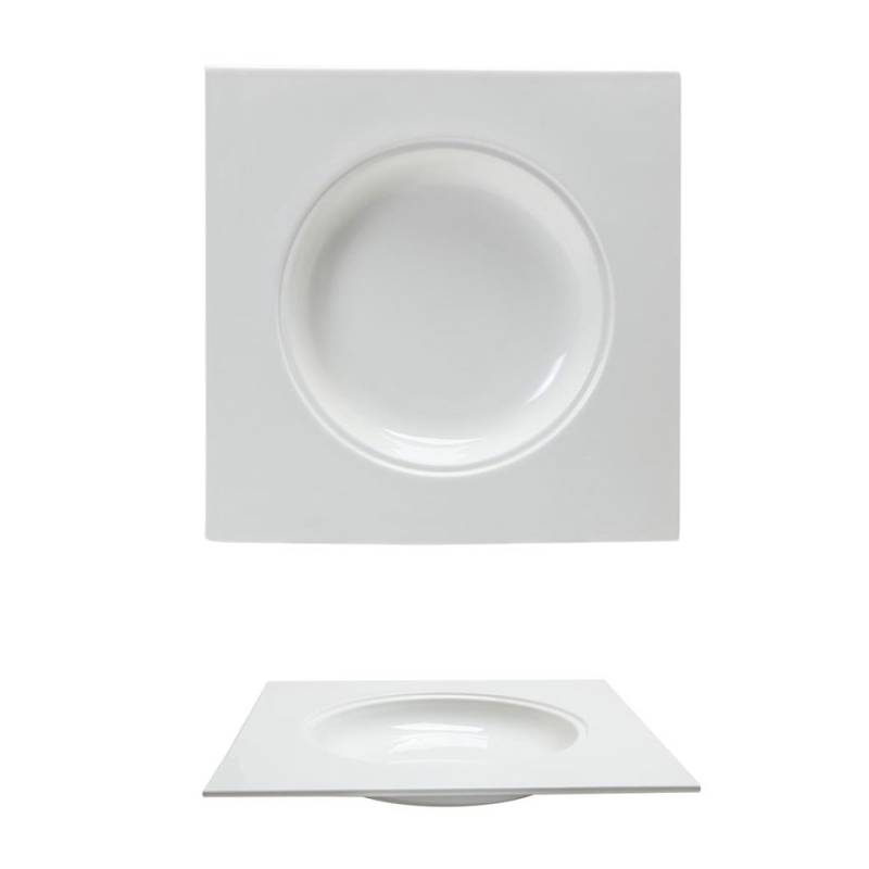 Phoemics white porcelain round imprint square bottom plate cm 26