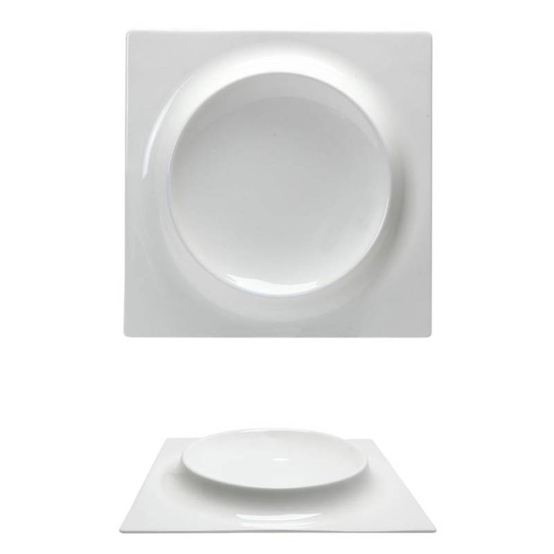 Phoemics white porcelain round relief square plate 25.5 cm