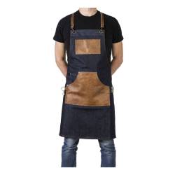 Apron with bib and pocket Canapiglia jeans and leather piping cm 70x80