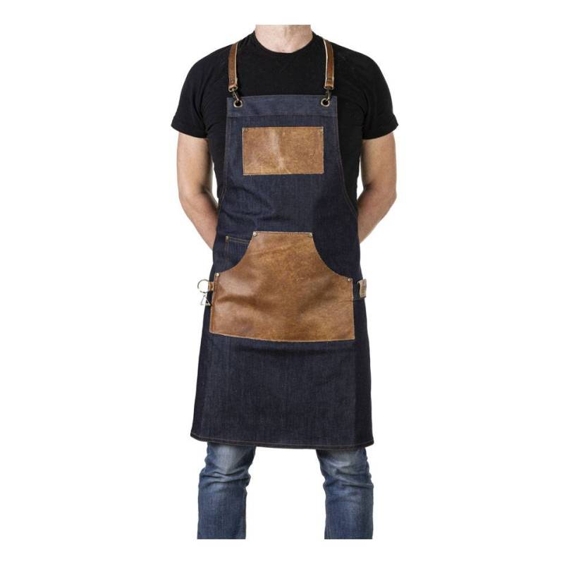 Apron with bib and pocket Canapiglia jeans and leather piping cm 70x80