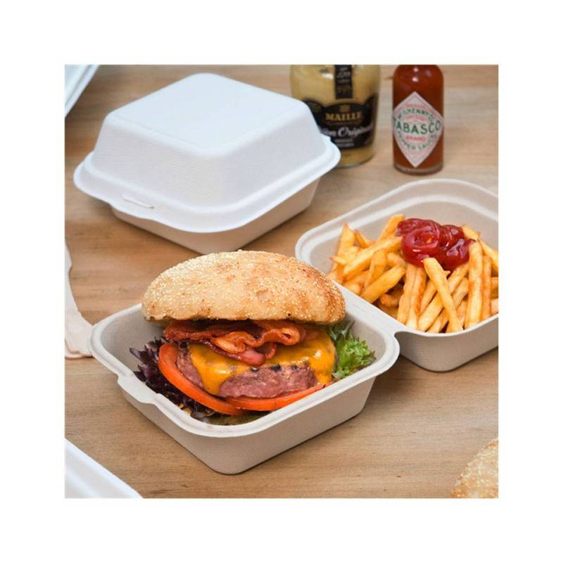 Bionic bagasse hamburger container with lid cm 15.2x15x8.4