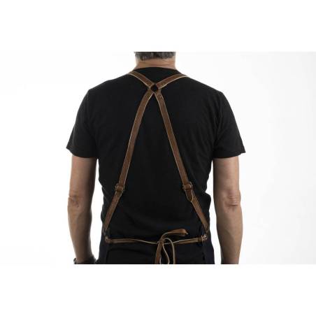 Apron with bib and pocket Canapiglia jeans and leather piping cm 70x80