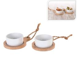 White porcelain bowl with bamboo base