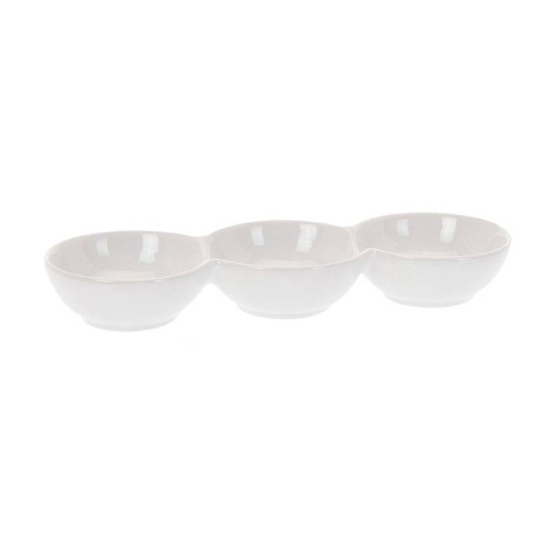 White porcelain 3-compartment appetizer dish 23x8 cm