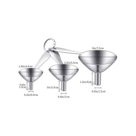 Set 3 imbuti con manico lungo in acciaio inox cm 7,5-5,5-4,5