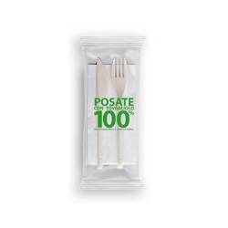 Midi biodegradable cutlery set with napkin