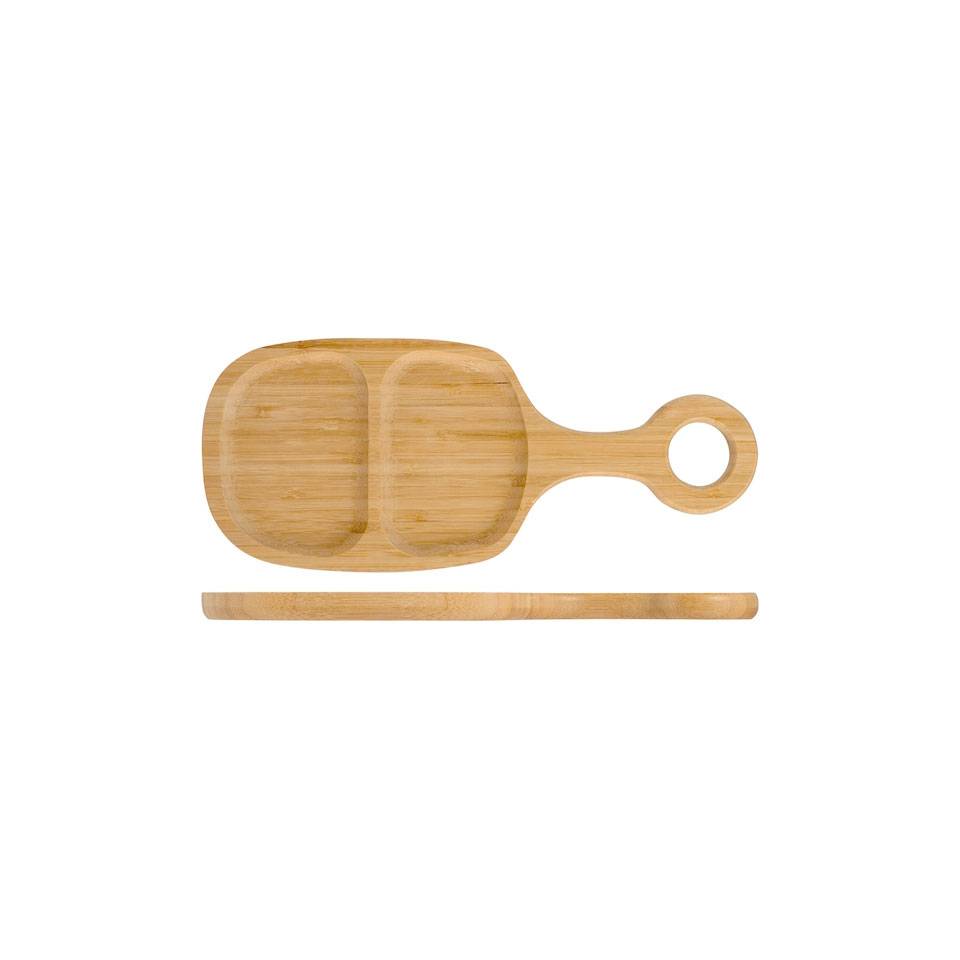 Tagliere con manico 2 scomparti in bamboo cm 33x14