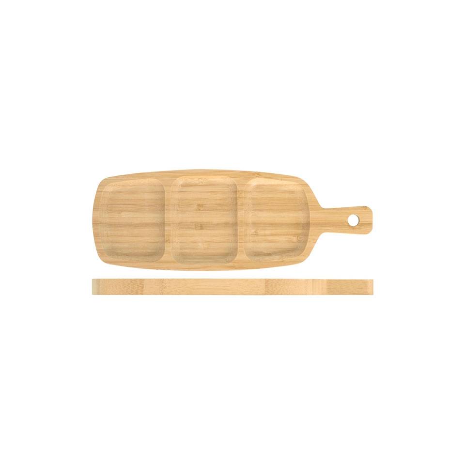 Tagliere con manico 3 scomparti in bamboo cm 28x10