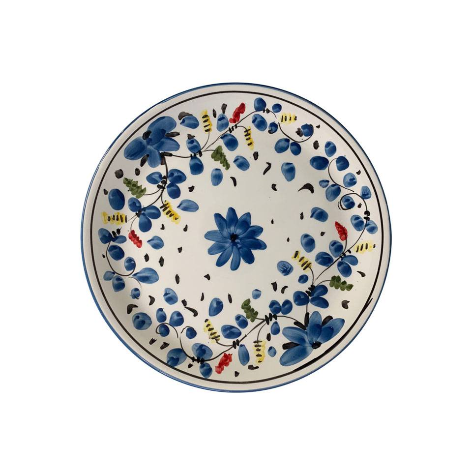 Maritime Sorrento white porcelain flat plate with blue flowers cm 28