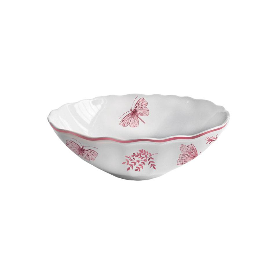 Sonia Pink white and pink porcelain salad bowl with butterfly decoration cm 22.5