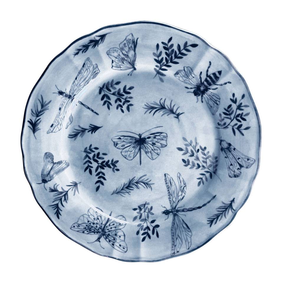 Sonia Blue blue and white porcelain flat plate with butterfly decoration cm 31